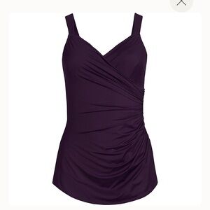 Lands' End Slender Suit Purple Skirted One-Piece Swimsuit